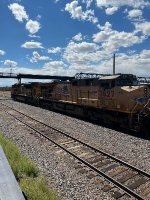 UP 8822/7627 passing through Laramie